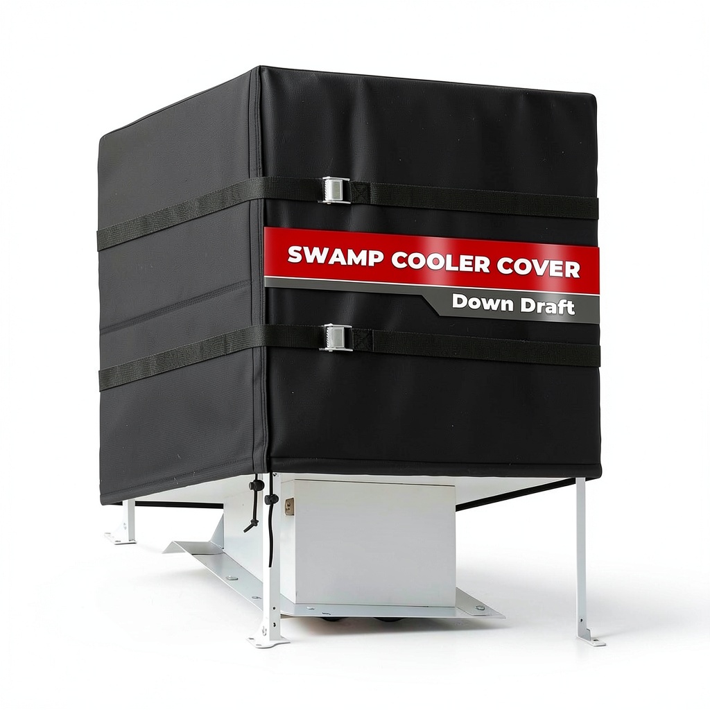 SUNICO Swamp Cooler Cover installed on rooftop evaporative cooler