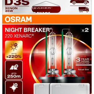 OSRAM Xenarc Night Breaker 220, D3S, +220% More Brightness, Xenon Headlight Bulb, 66340XN2-2HB, Folding Box (2 Lamps)-0