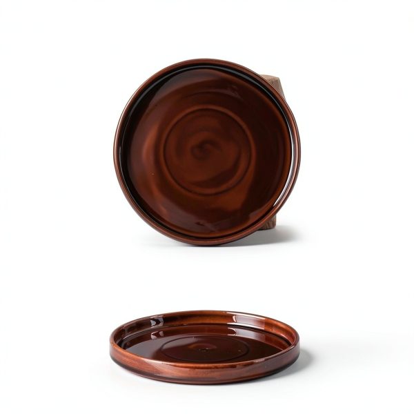 Ceramic Plant Saucer 9 Inch, Round Plant Trays for Indoors/Outdoors, Flower Pot Saucers for Holding Water Drips and Soil, Ceramic Drainage Tray for Plant Pot (Brown)-2