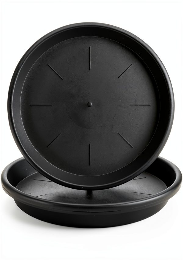 Lechay Black Plant Saucer 12in Round Tray 3 Pack Durable Plastic-0