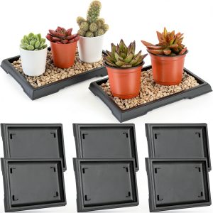 Pinkunn 2 Pcs Bonsai Humidity Tray Drip Tray Plastic Plant Water Catcher Plant Saucers for Indoors and Outdoors Cactus,Succulents,Bonsai Tree,Stone Not Included (7.8 x 5.5 Inch)-0