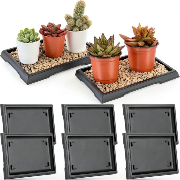 Pinkunn 2 Pcs Bonsai Humidity Tray Drip Tray Plastic Plant Water Catcher Plant Saucers for Indoors and Outdoors Cactus,Succulents,Bonsai Tree,Stone Not Included (7.8 x 5.5 Inch)-0