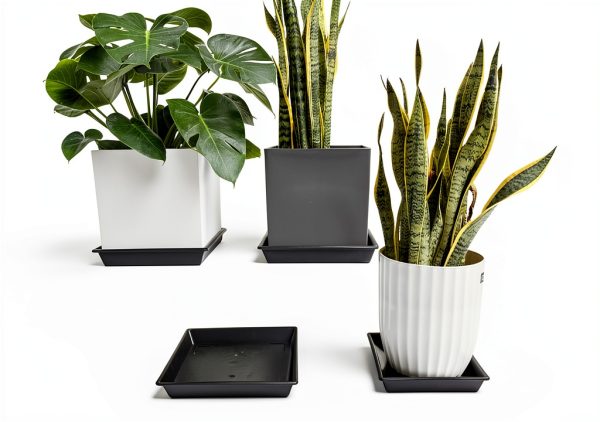 Square Plant Saucer 10" Black NIMYAU Plastic Tray for Indoor Pots-6