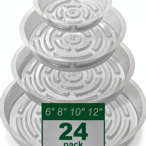 Plant Saucers 24 Pack CATIFLIN Clear Plastic 6-12 Inch Set-0