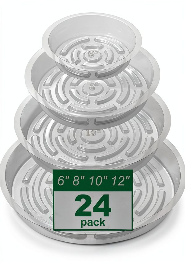 Plant Saucers 24 Pack CATIFLIN Clear Plastic 6-12 Inch Set-0
