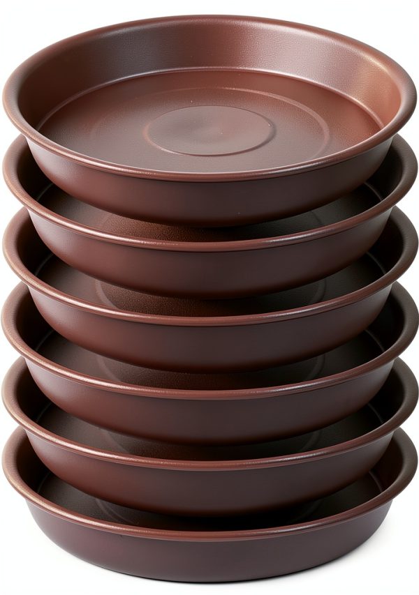 Plant Saucer 6 Pack Heavy Duty Plastic Drainage Tray Brown 6 inch-0