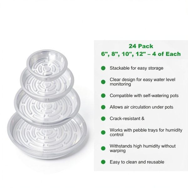Plant Saucers 24 Pack CATIFLIN Clear Plastic 6-12 Inch Set-7
