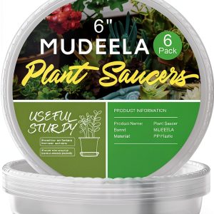 Plant Saucer 6 Inch Clear Plastic 6 Pack by MUDEELA Thicker Stronger-0