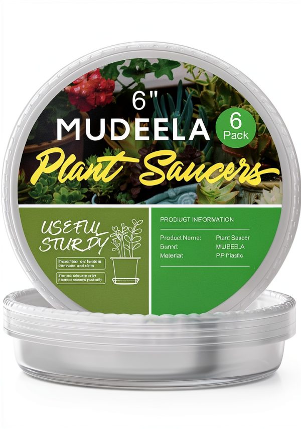 Plant Saucer 6 Inch Clear Plastic 6 Pack by MUDEELA Thicker Stronger-0